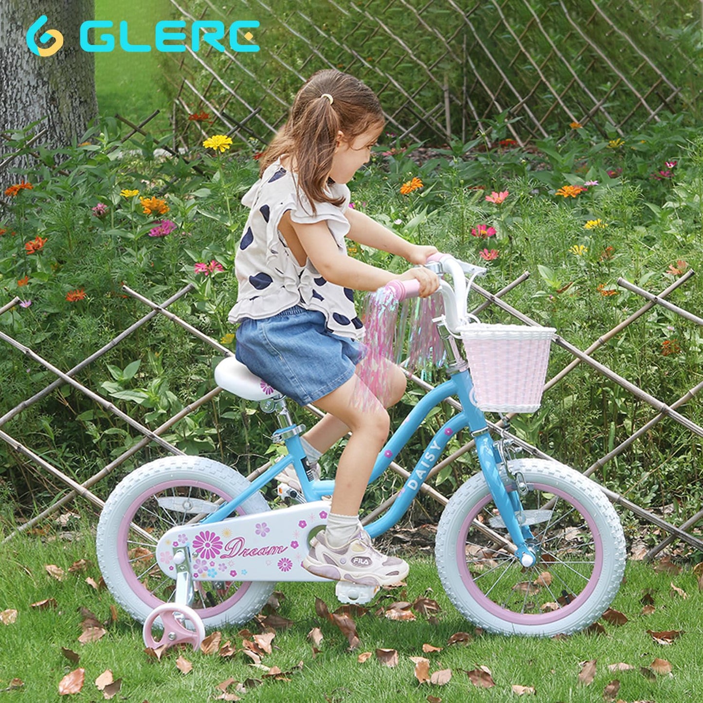Glerc Kinderfahrrad 12/14/16 Zoll für 2-7 Jahre Mädchen Fahrrad mit Korb, Luftschlangen, Stützräder und Glocke - Meloni2