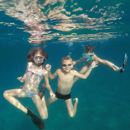 HH HHAO SPORT Children's snorkel set with fins, 180° panorama wide view diving goggles children, adjustable flippers, high-quality diving mask and dry top snorkel