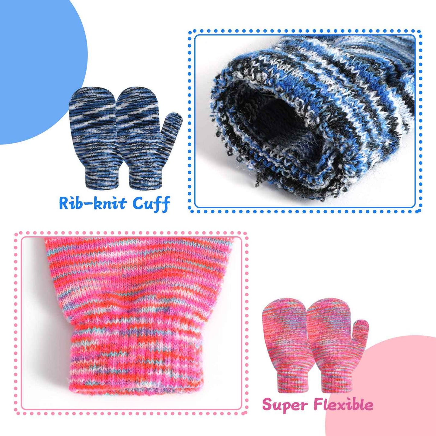 TAGVO 6 Pairs of Winter Magic Gloves, Children's Stretchy Warm Magic Gloves & Mittens Boys or Girls, Knitted Gloves, Unisex Knitted Full Finger Mittens for 5-13 Years