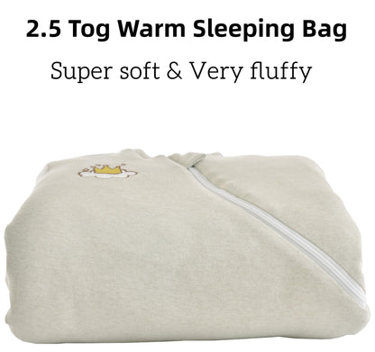 Chilsuessy Baby Sleeping Bag Winter with Removable Long Sleeve Organic Cotton Baby Sleeping Bag Small Children All-Year Sleeping Bag Pyjamas for Boys and Girls, Crown/2.5 Tog, 75-90 cm