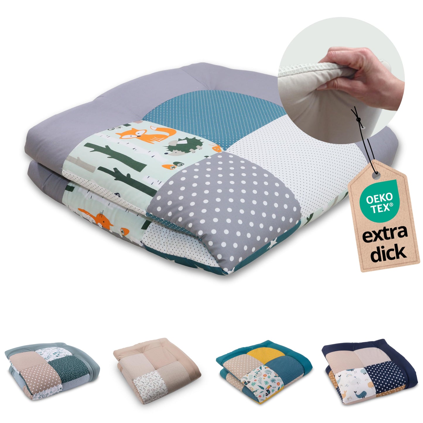 ULLENBOOM Krabbeldecke für Baby 100x100 cm, 100% OEKO-TEX Materialien, Made in EU, Dick & weich gepolstert, Sandblume - ideal als Babydecke, Laufgittereinlage & Spieldecke Baby - Meloni2