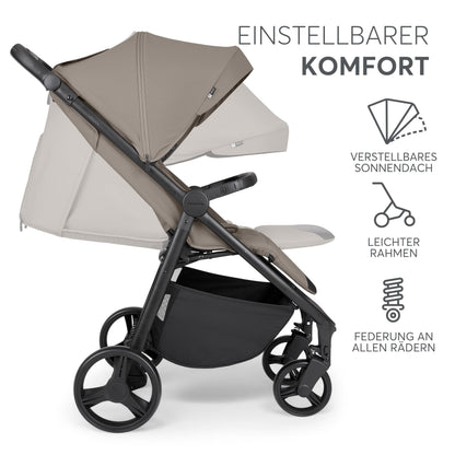 KikkaBoo Reisebuggy Kinderwagen URBAN, Buggy mit Liegefunktion ab Geburt bis 22 kg, Klein Zusammenklappbar, Leicht, EVA Räder mit Federung, Höhenverstellbarer Griff, Beige