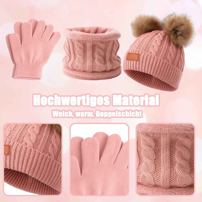 Hat Scarf Set Girls, Winter Hat Girls, Winter Hat Children, Scarf and Hat Set Hat Girls 6 Years, 4-Piece Set in Soft Pink