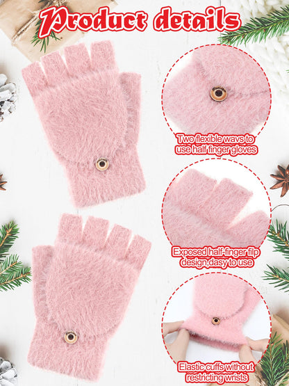 Geyoga 3er Pack Fingerlose Handschuhe mit Klappe Damen Winter Halbfinger Fäustlinge Handschuhe für Kinder