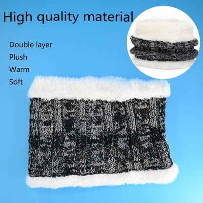 LINSOCLE 3-in-1 Children's Winter Hat Scarf Gloves Set, Knitted Hat Baby Hat Children's Hat Set, Boys Warm Winter Hat Beanie Hat Gloves Round Scarf Set for Children 2-6 Years 