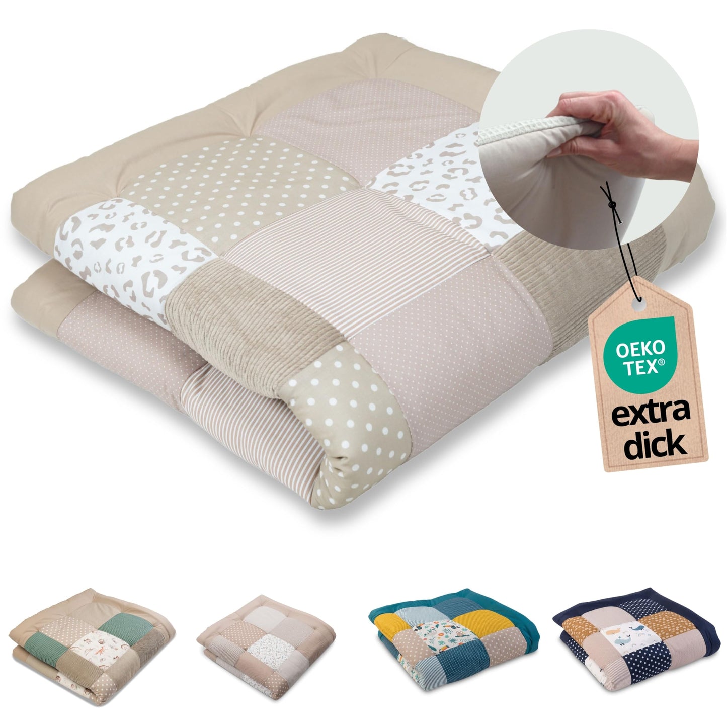 ULLENBOOM Krabbeldecke für Baby 100x100 cm, 100% OEKO-TEX Materialien, Made in EU, Dick & weich gepolstert, Sandblume - ideal als Babydecke, Laufgittereinlage & Spieldecke Baby - Meloni2