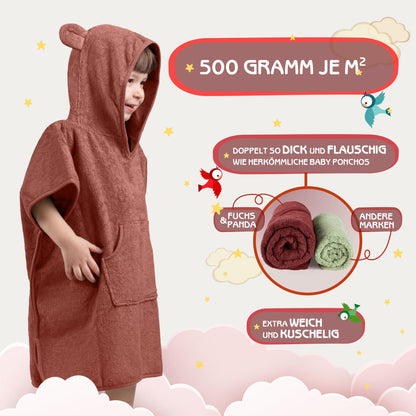 Fuchs&Panda® Badeponcho Kinder EXTRA warm, weich & kuschelig (100% Bambus) | Badeponcho Baby | Handtuch Poncho Kinder mit toller Geschenkverpackung (Kupfer-grün)
