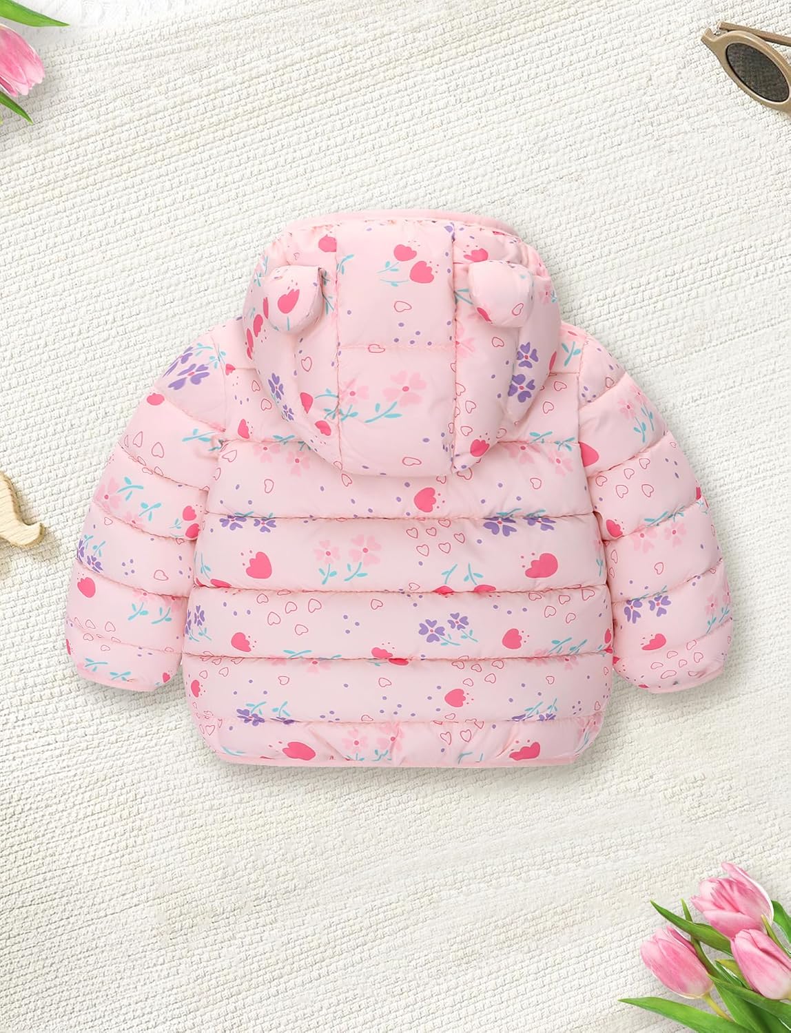 Happy Cherry Winter Jacket Baby Boys Girls Winter Coat with Hood Quilted Jacket Warm Lightweight Down Jacket Winter Cute Printed Outerwear 