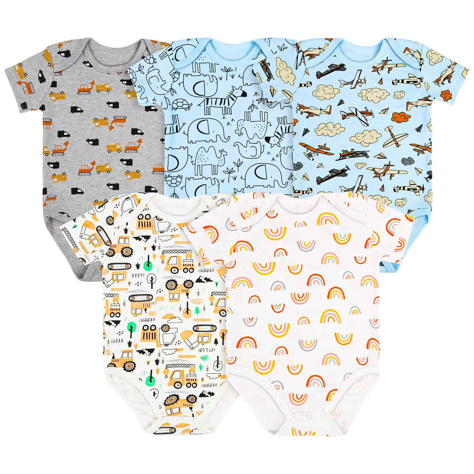 Vicloon Baby Bodysuit Short Sleeve Unisex Baby Set Short Sleeve Bodysuits Made of 100% Super Soft Cotton, Baby Bodysuit with Press Studs for Newborn Baby Boys and Girls 0-3 m/3-6 m/6-9 m/9-12 m
