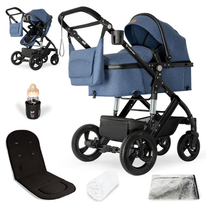 Bergsteiger Nizza 3 in 1 Kinderwagen, Kombikinderwagen Komplettset, Auto-Babyschale & Isofix Station, Babywanne & Buggy Sportsitz inklusive