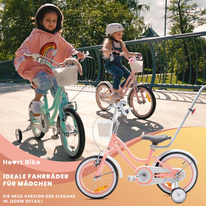 sun baby Mädchenfahrrad 12, 14 und 16 Zoll Radgröße Heart Bike zur Auswahl, mit Abnehmbarer Schubstange, Kinderfahrrad für Mädchen von 2 bis 6 Jahre