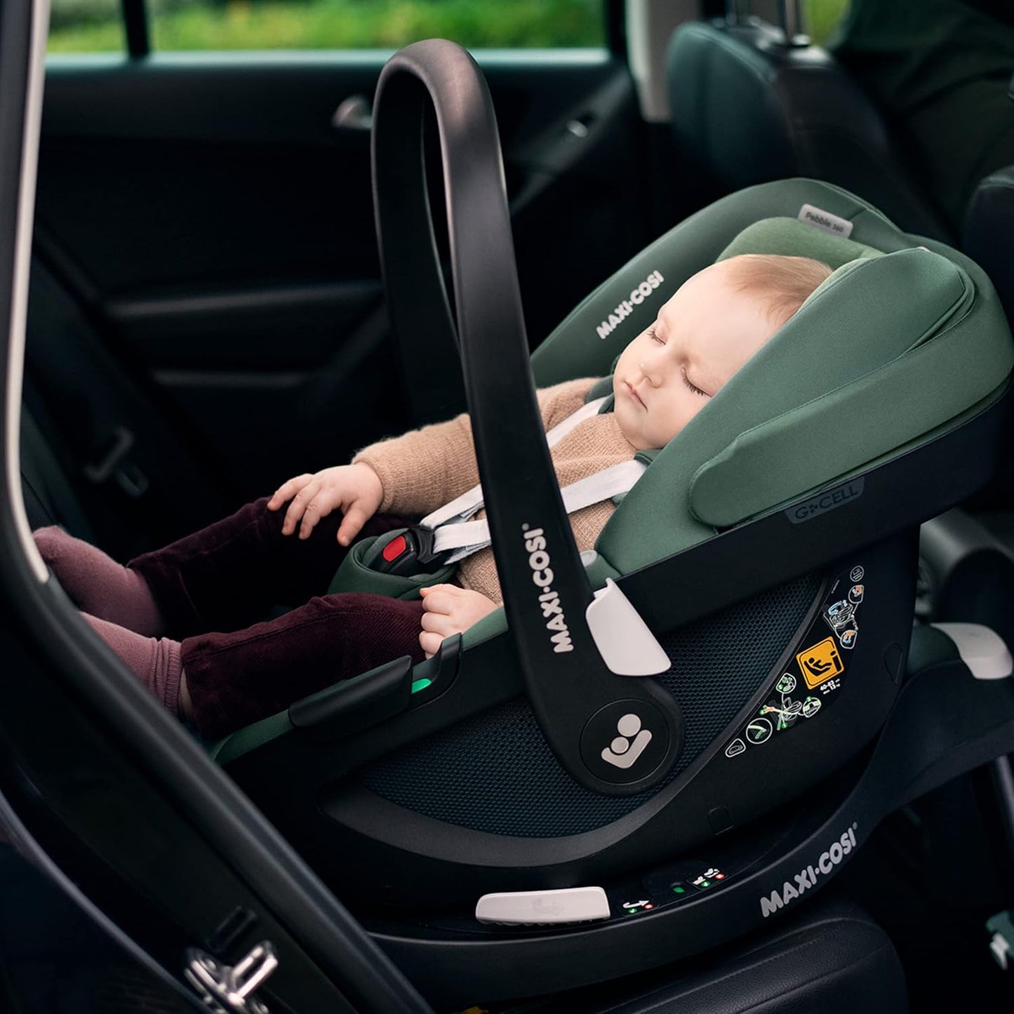 Maxi-Cosi Pebble 360 i-Size Babyschale Drehbar, Neugeborenen Autositz 360 Grad, 0–15 Monate (40–83 cm), Drehung mit einer, ClimaFlow, Easy-In-Gurt, G-CELL Seitenaufprallschutz, Select Grey - Meloni2