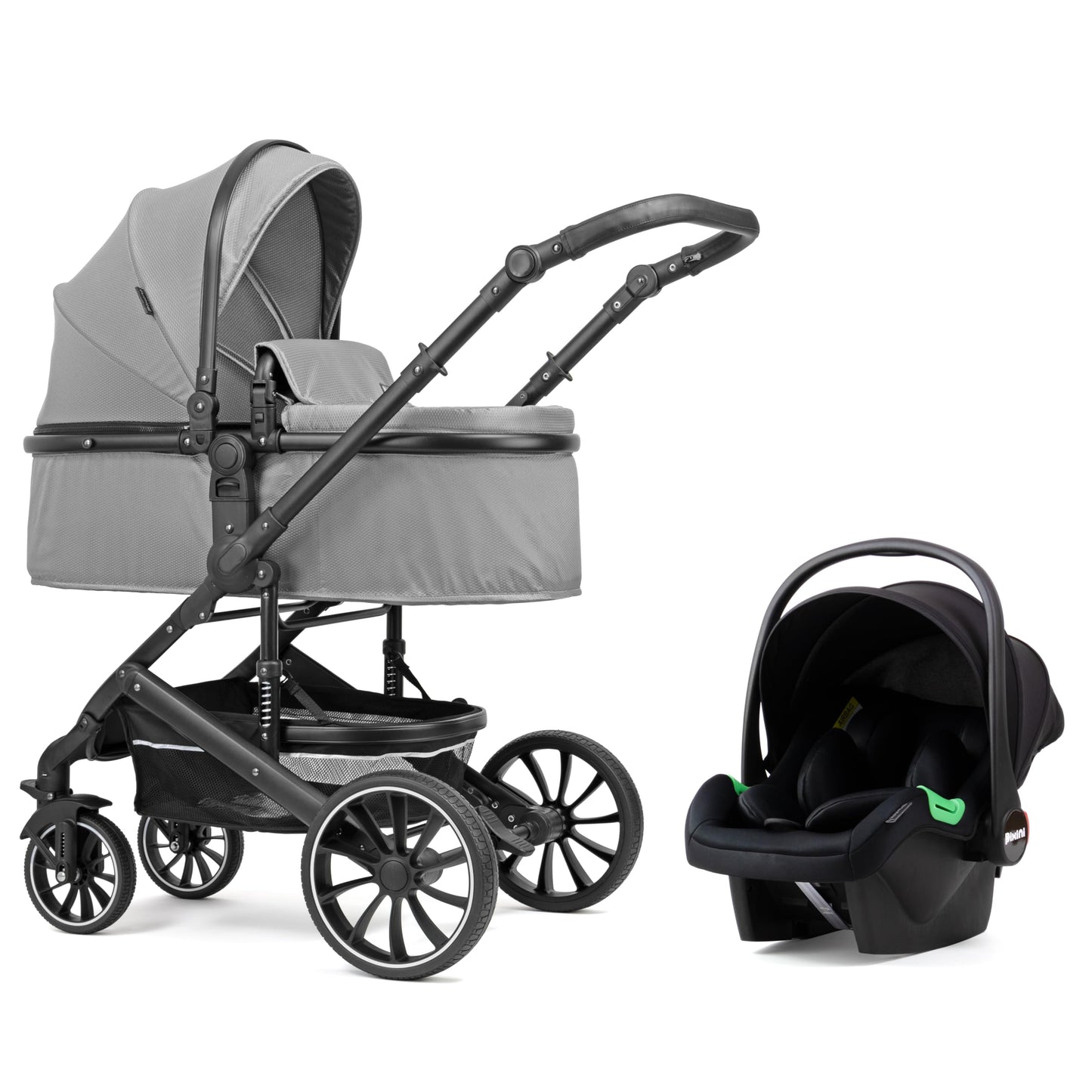 Pixini Neyla Combi Pushchair with Accessories (3-in-1 Set with Baby Seat Black/Black)