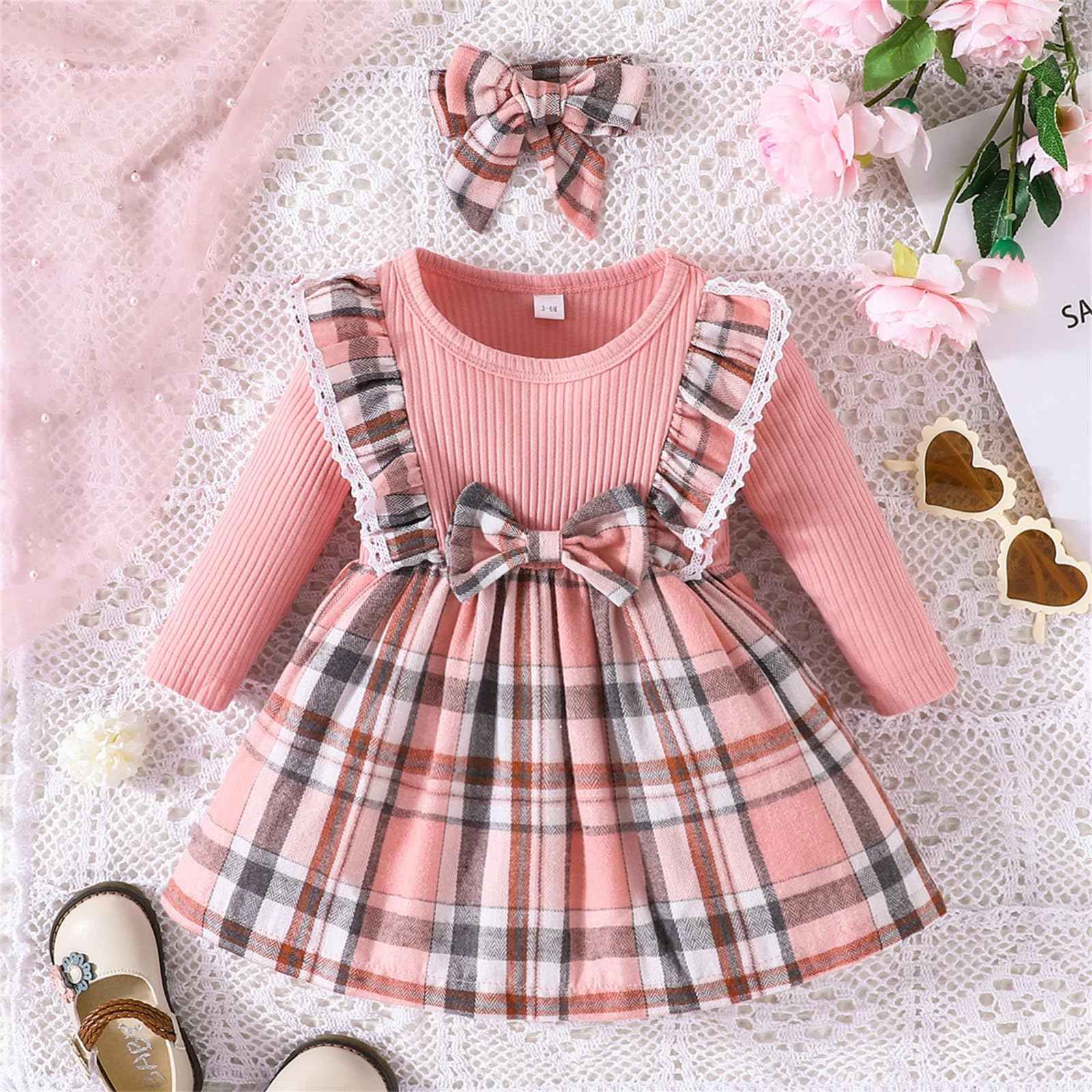 Toddler Kids Baby Girls Off Shoulder Long Sleeve Fur Trim Dress with Headband Santa Autumn Winter Outfits