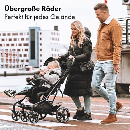 Deryan XP X2 Kinderwagen Buggy 2 in 1 - Buggy klein zusammenklappbar - Geburt bis 4 Jahre - Baby Wagen pro Sitz belastbar bis 22kg - Kinderbuggy klappbar - KOMPAKT & FALTBAR - Grau