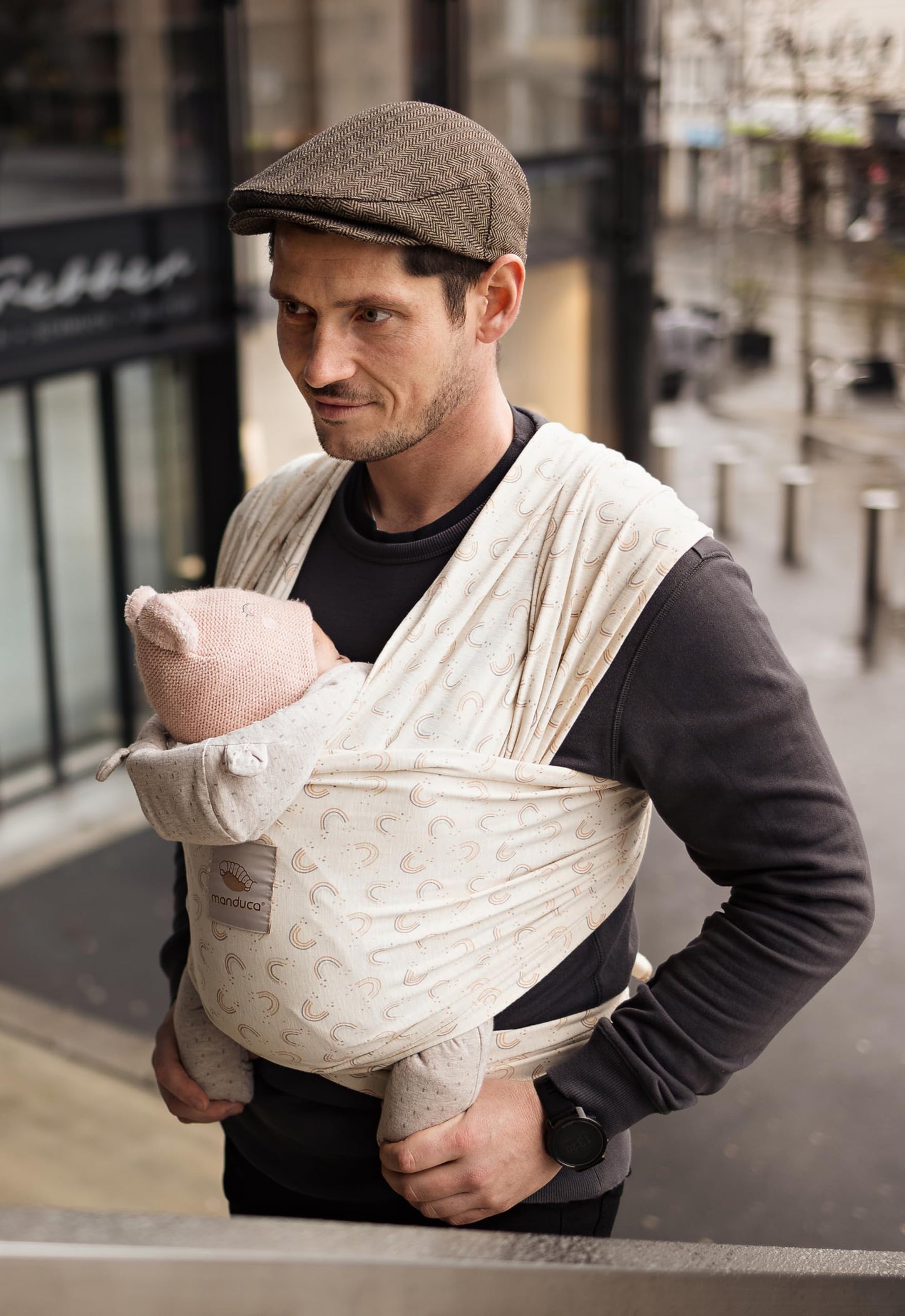 manduca Sling - Babytragetuch - Elastische Babytrage für Neugeborene von der Geburt bis zu 15 kg - Bio-Baumwolle - GOTS zertifiziert