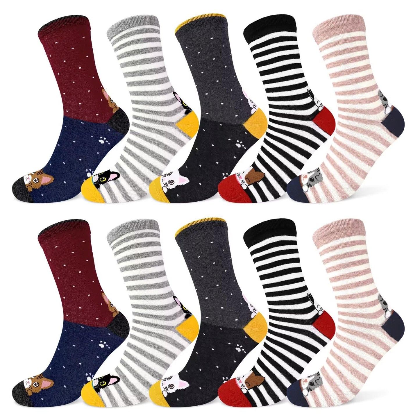 TUUHAW 10 Paar Kinder Socken für Mädchen und Jungen Socken Mit Motiv Schulkind Baumwolle Socken Bunt Gr. 23-38
