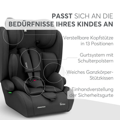 KikkaBoo i-Pass, Kindersitz 9–36 kg, Gruppe 1/2/3 Auto Kindersitz für Kinder 76–150 cm (15 Monate – 12 Jahre), i-Size, 13-fach verstellbare Kopfstütze, Schwarz - Meloni2