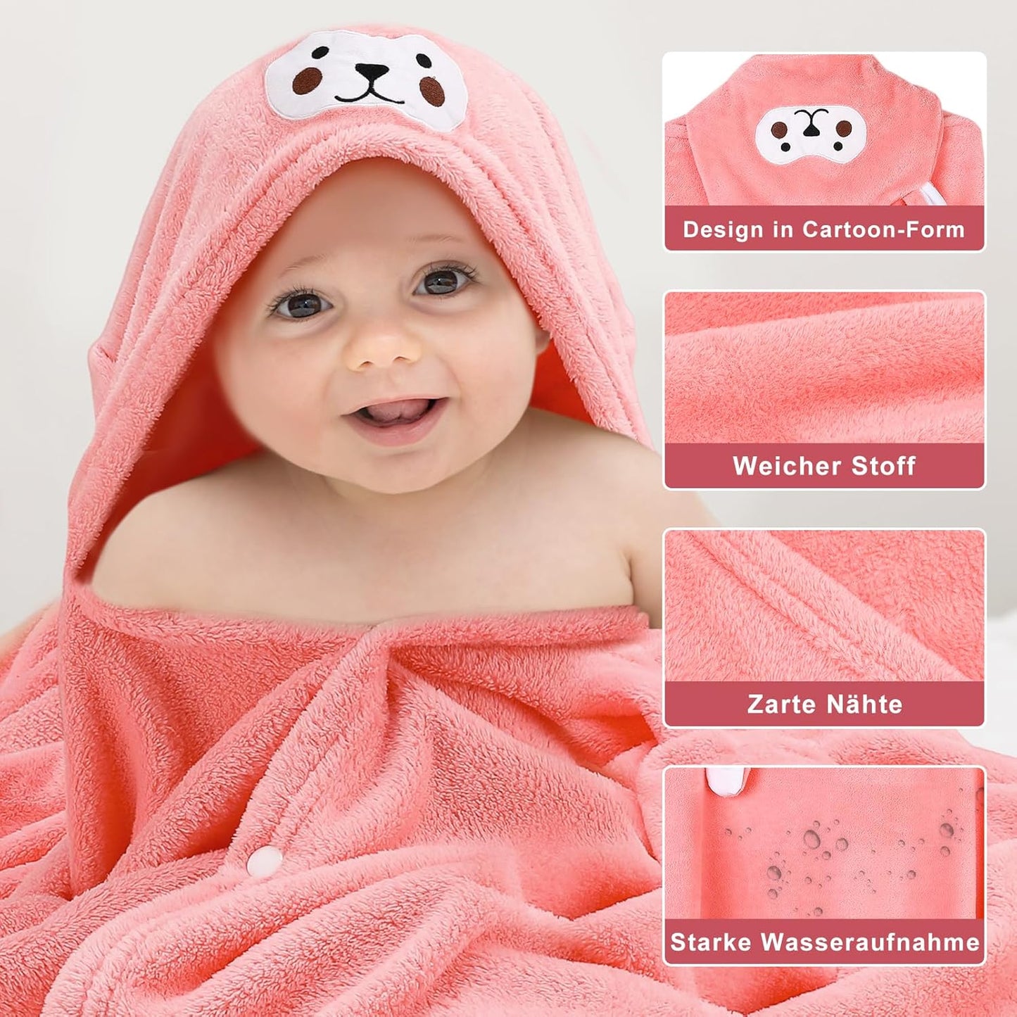 Kaisibum Baby Handtücher Kapuze,70X140 cm Babyhandtuch Mit Kapuze,Babybadetücher Korallenvlies Kinderhandtüch Badehandtüch Handtücher für Babybaden
