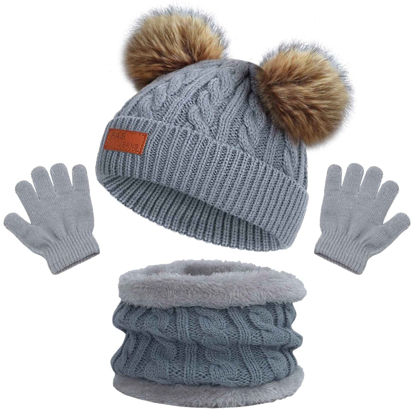 Kinder Wintermütze Schal Handschuhe Set - Strickmütze Beanie Hut für Mädchen Jungen 3-8 Jahre - Warme Winter Bekleidung