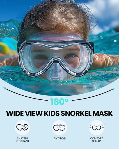 OutdoorMaster Marlin Children's Snorkel Set, Adjustable Strap, Dry Top Diving Mask, Anti-Fog Snorkel Mask, Children's Swimming Goggles for Boys and Girls, Age 4-14