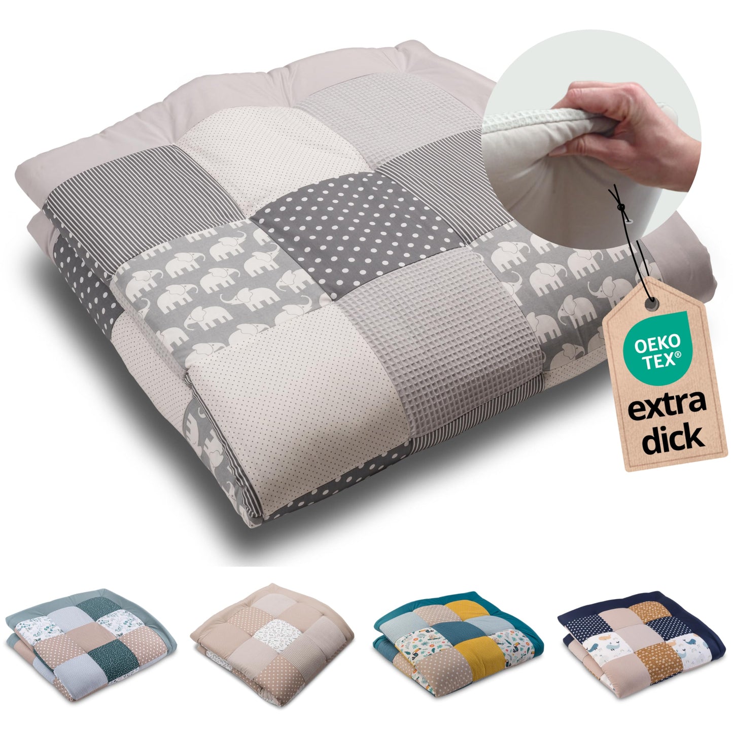 ULLENBOOM Krabbeldecke für Baby 100x100 cm, 100% OEKO-TEX Materialien, Made in EU, Dick & weich gepolstert, Sandblume - ideal als Babydecke, Laufgittereinlage & Spieldecke Baby - Meloni2