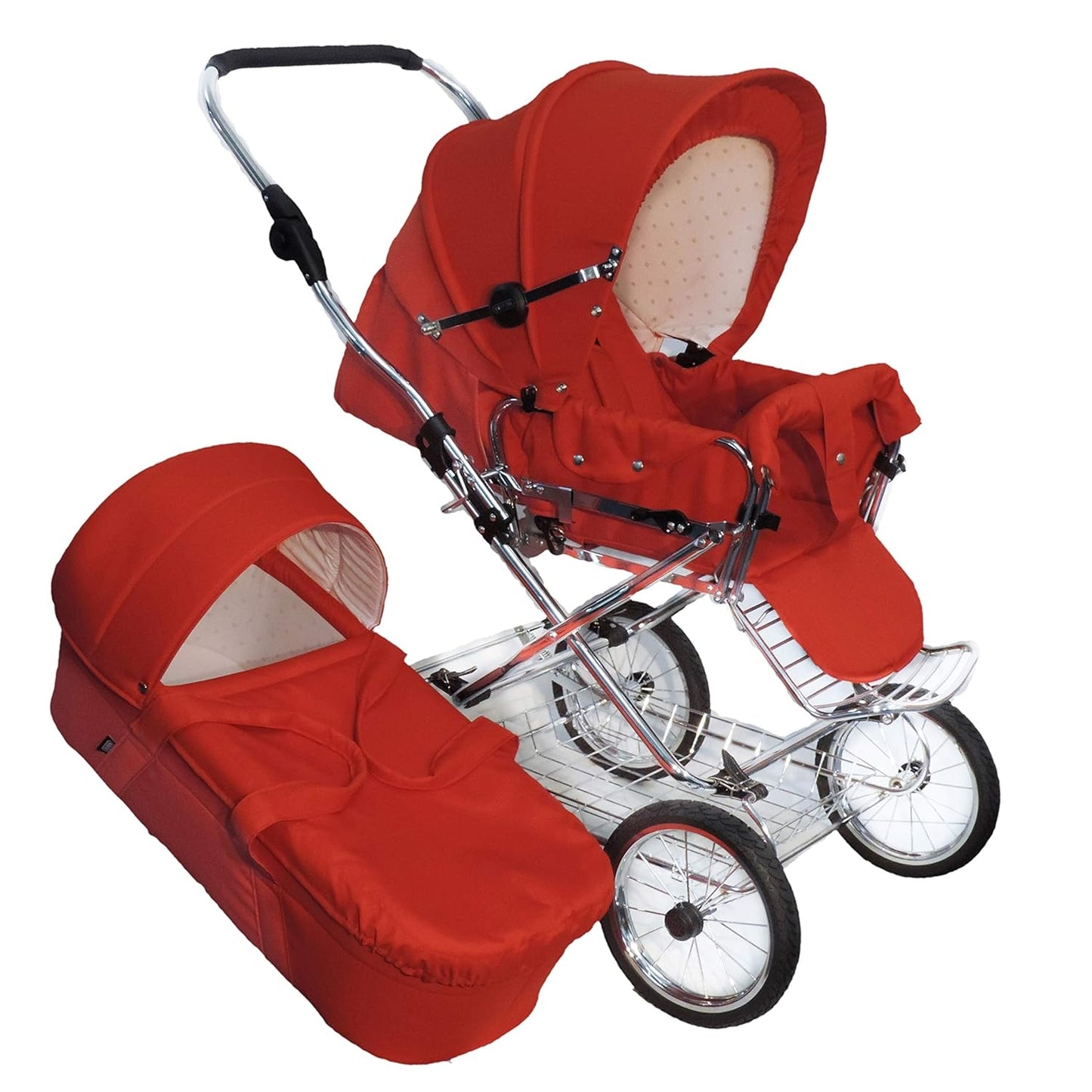 EICHHORN Kinderwagen Combination Pram Complete Set, 0-3 Years, Convertible to Sports Pram, Includes Baby Carry Bag, Fabric Red (ECCO Wheel)