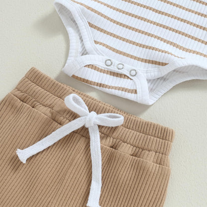 JiAmy Baby Boys' Clothing Long Sleeve Striped Bodysuit Romper + Trousers Outfit Set Newborn Soft Cotton Baby Clothing 0-24 Months