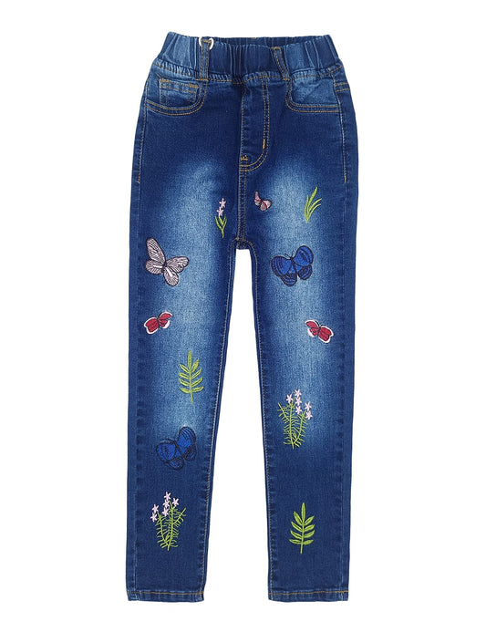 KIDSCOOL SPACE Girls Jeans Split Hem with RAL Edges Elastic Waist in High Elastic Wide Leg Denim Pants