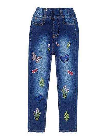KIDSCOOL SPACE Girls Jeans Split Hem with RAL Edges Elastic Waist in High Elastic Wide Leg Denim Pants