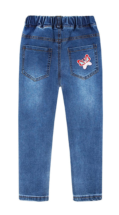 KIDSCOOL SPACE Girls Jeans Split Hem with RAL Edges Elastic Waist in High Elastic Wide Leg Denim Pants