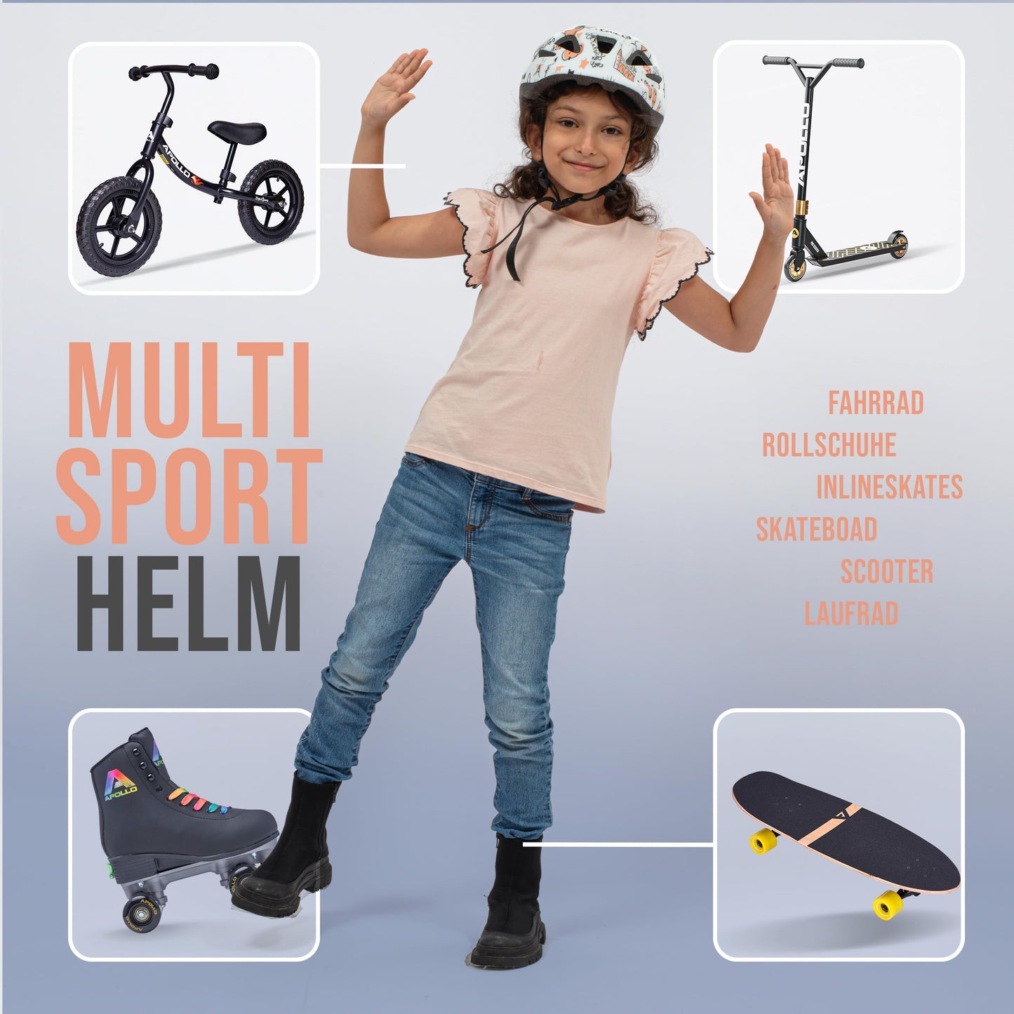 Apollo Kinder Fahrradhelm, Helm für Kinder & Jugendliche, Multisport Helm, Fahrradhelm Mädchen, Fahrradhelm Jungen, Kinderhelm ab 3 Jahre, Verstellbarer Kinder-Helm, ab Größe 48, für Fahrrad & Roller