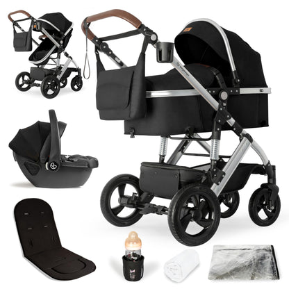 Bergsteiger Nizza 3 in 1 Kinderwagen, Kombikinderwagen Komplettset, Auto-Babyschale & Isofix Station, Babywanne & Buggy Sportsitz inklusive