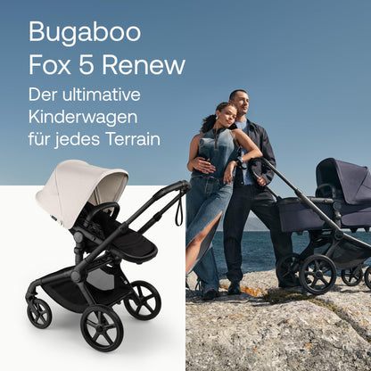 Bugaboo Fox 5, 2-in-1 Kinderwagen für jedes Gelände, mit Liegewanne und ausziehbarem Kleinkindsitz, einfach zu manövrieren und Ein-Hand Faltung, Fahrgestell in Schwarz und Sonnendach in Forest Green