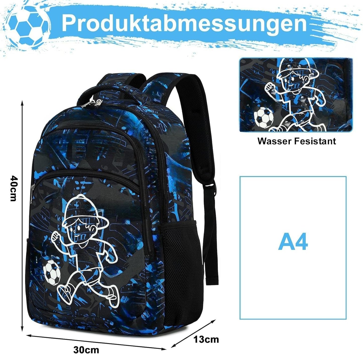 Kinderrucksack Jungen Kinder Rucksack Tagesrucksack Vorschulrucksack Kindergartentasche Schulrucksack für Schule Kita 38cm 3-8Y