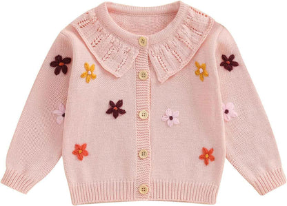 FOMOYUU Strickjacke für Kleinkinder und Neugeborene, Mädchen, langärmelig, Knopfleiste, Sweatshirt, Jacke, Herbst-Outfits