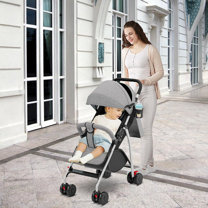 Buggy für Babys, ultraleicht, kompakt, faltbar und neigbar, von Geburt bis 25 kg, mit Trolley-System, Regenschutz inklusive, ausziehbarer Haube, C-schwarz