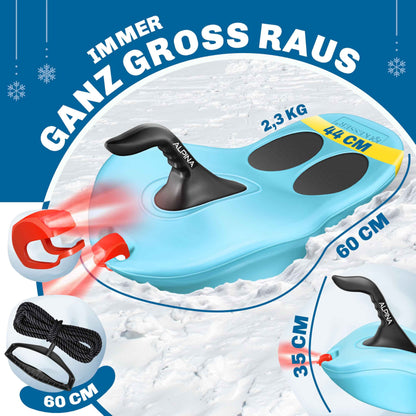 KESSER® Bob Snow Bob Alpina with LED Light Including Pull Rope Sledge Children's Sledge Pointed Bob Plastic Sledge Stable for Children and Adults Snow Sports Winter Sports Sledge