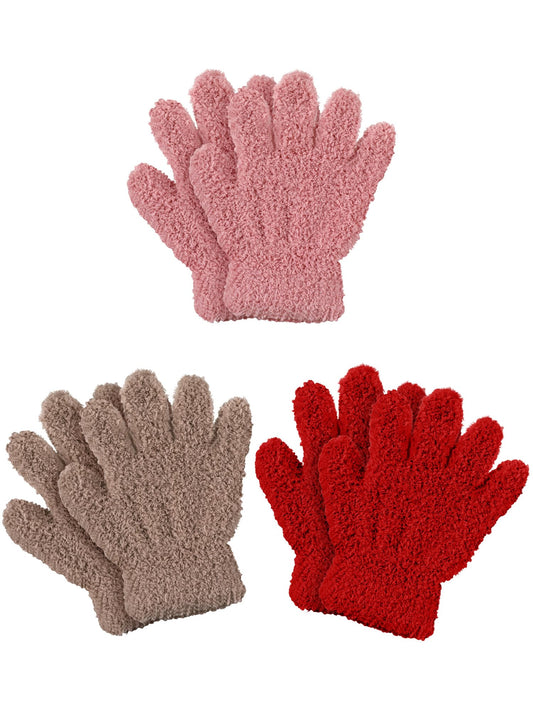Geyoga 3 Paar Kinder Strickhandschuhe Winter Vollfinger Handschuhe
