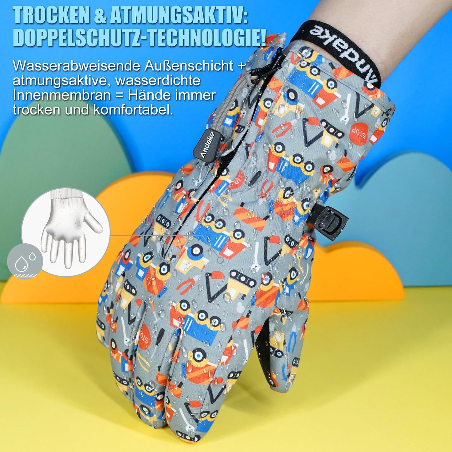 Andake Children's gloves, windproof, waterproof, warm winter gloves, skiing, outdoor sports, riding gloves, boys and girls
