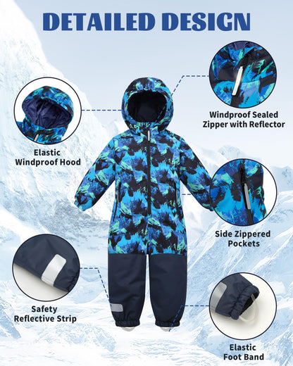 Owntop Children's Unisex Snow Suit Girls Boys Windproof Waterproof Ski Suit with Hood Zip 98-122