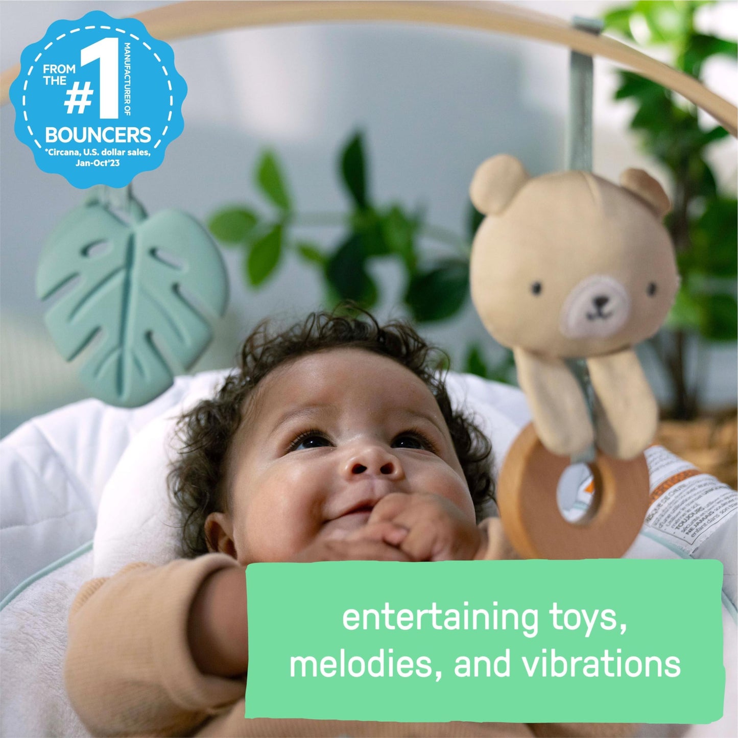 Ingenuity, InLighten Babywippe Babyschaukel mit Lichtern, Nate Bunny, Spielzeugleiste, Vibrationen, Geräuschen, Tummy Time Kissenmatte, bis zu 20 lbs, Neugeborenes+