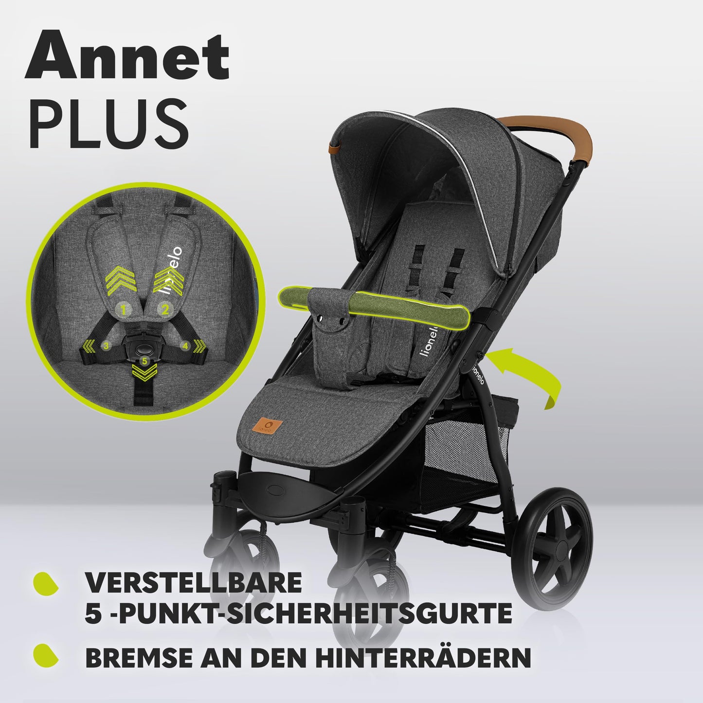 LIONELO Annet Plus Buggy up to 22 kg with Reclining Function, Small Folding Pushchair with Accessories, EVA Foam Wheels, Mosquito Net, Foot Cover Drink Holder, Basket Dreamin