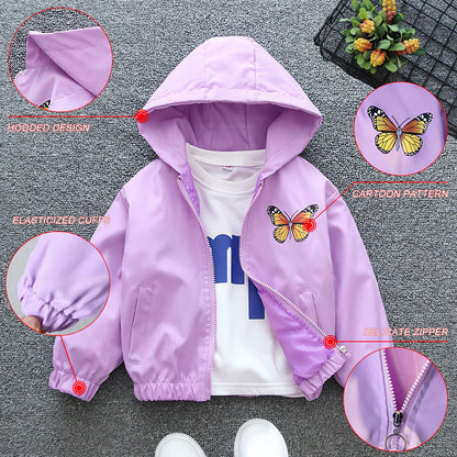 SXSHUN Übergangsjacke Kinder Mädchen Outdoorjacke mit Schmetterlingsmuster Kinderjacke Süße Jacke