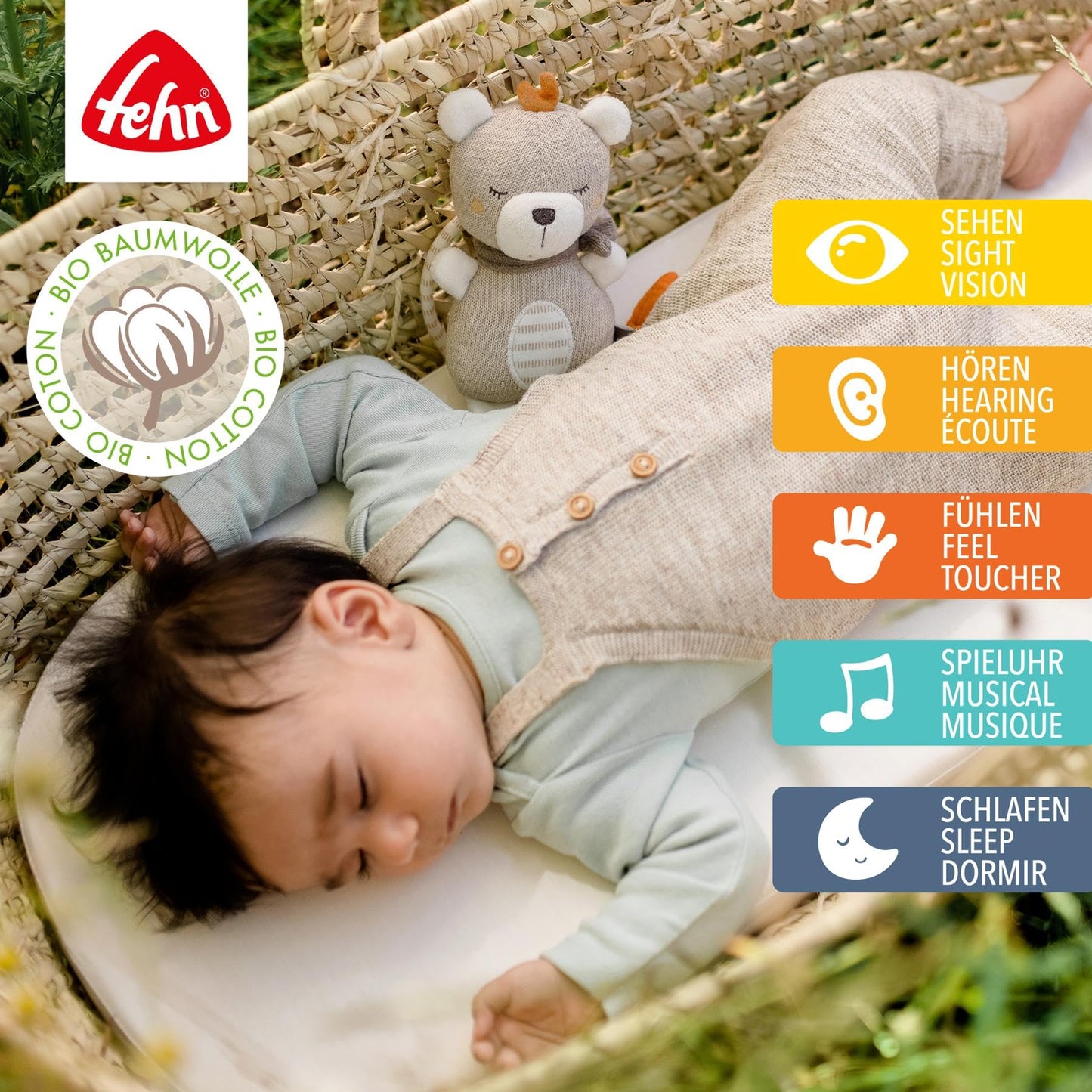 Fehn Mini-Spieluhr Otter – Kuscheltier & Einschlafhilfe: Aufzieh-Spieluhr mit sanfter Melodie Brahms Wiegenlied beruhigt in jeder Situation – für Babys und Kleinkinder ab 0+ Monaten