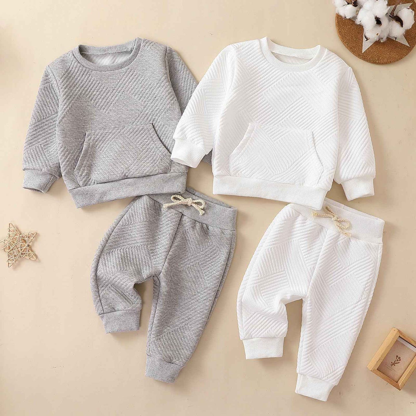 Yanmucy Toddler Baby Boy Clothing Outfits Unisex Cotton Pullover Sweatshirt Tops Trousers Set Baby Boy Girl Casual Tracksuit Spring Autumn Clothing Set