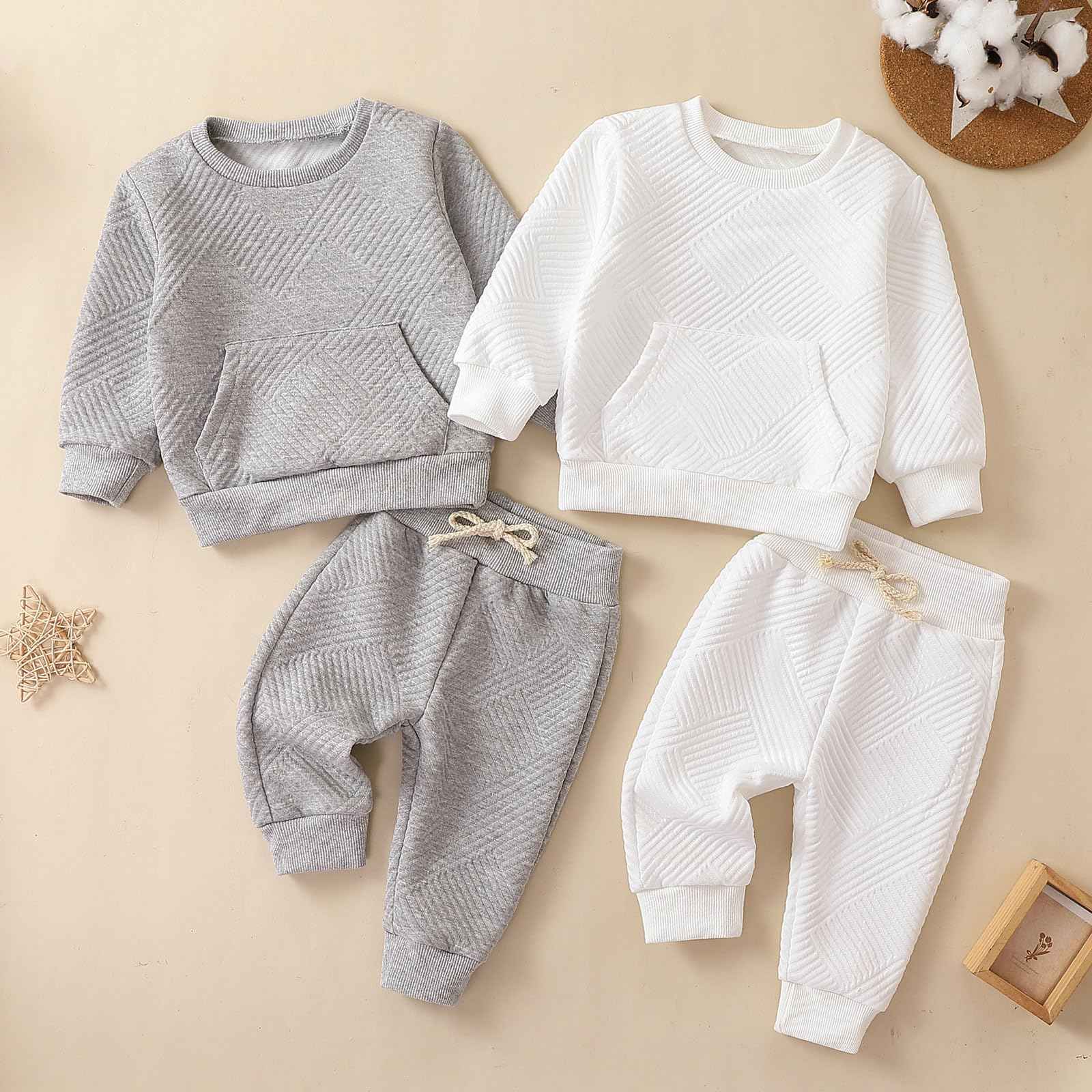 Yanmucy Toddler Baby Boy Clothing Outfits Unisex Cotton Pullover Sweatshirt Tops Trousers Set Baby Boy Girl Casual Tracksuit Spring Autumn Clothing Set