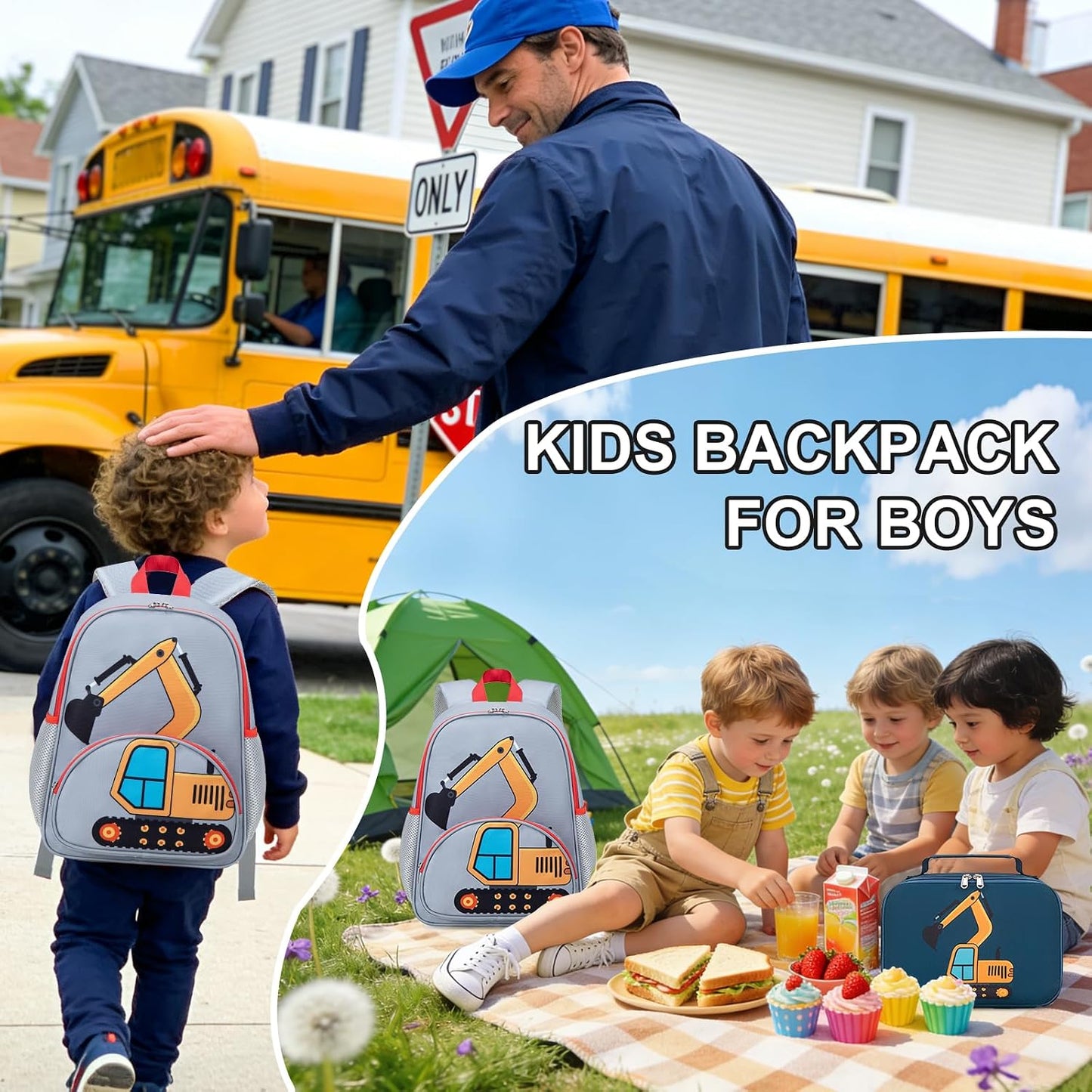 Kinderrucksack Jungen Kinder Rucksack Tagesrucksack Vorschulrucksack Kindergartentasche Schulrucksack für Schule Kita 38cm 3-8Y