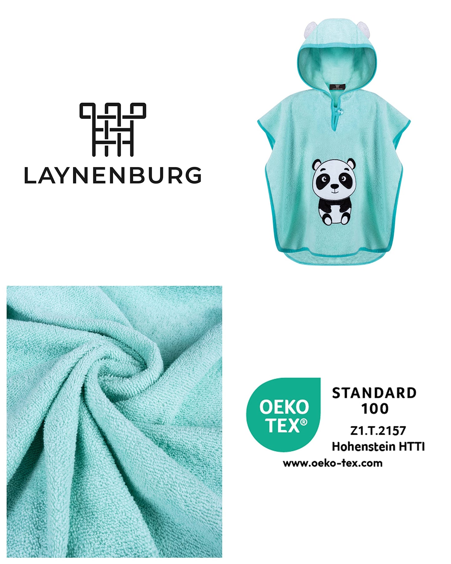 LAYNENBURG Premium Badeponcho Kinder mit Kapuze - 100% Baumwolle - OEKO TEX - Baby Jungen Mädchen Handtuch Poncho Frottee