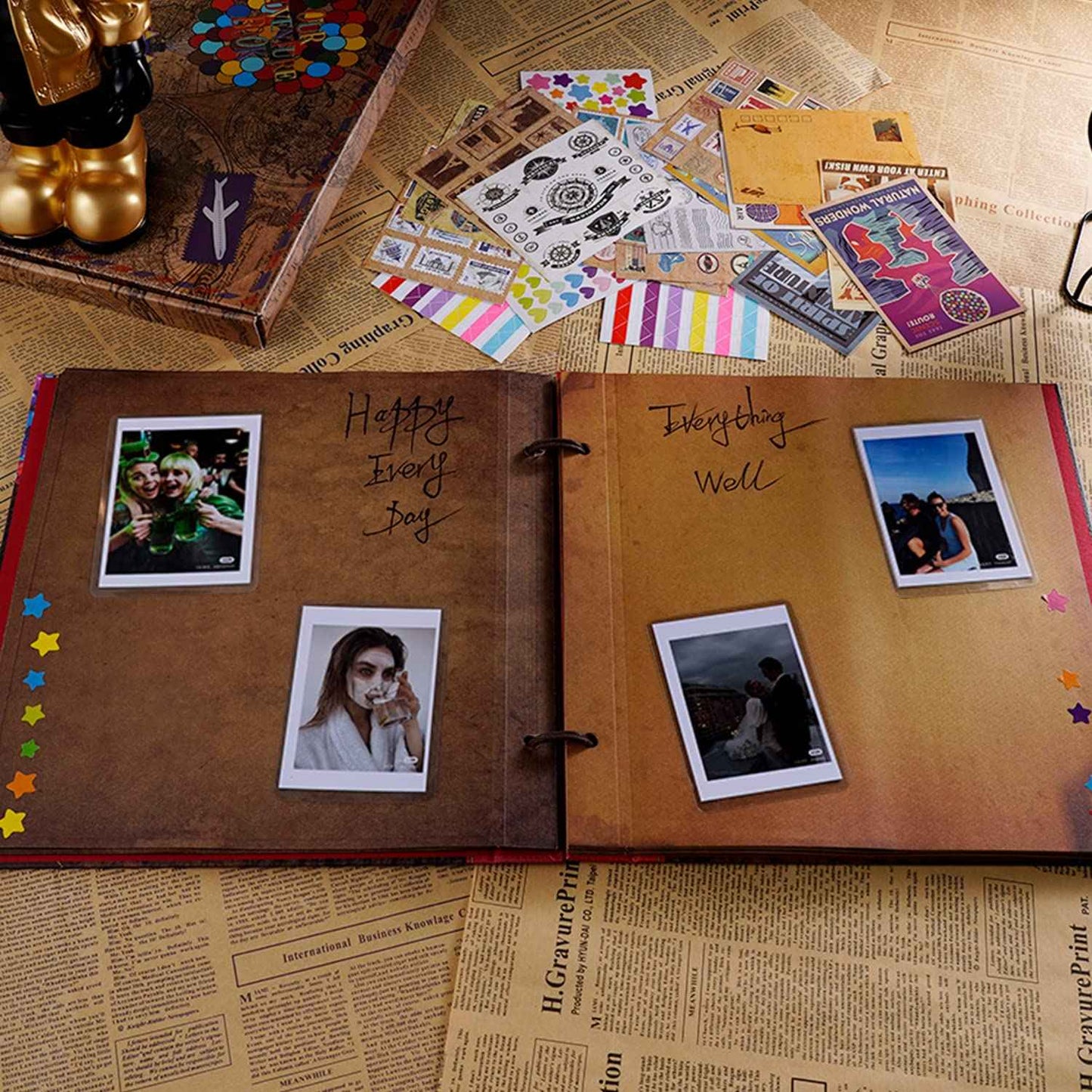 Unser Abenteuer Buch Album Foto Scrapbooking 12,3 x 12,1 Zoll, Abenteuer Buch Fotoalbum 60 Seiten, Fotoalbum für DIY Jahrestag für Männer, Kreative Geschenke Valentinstag